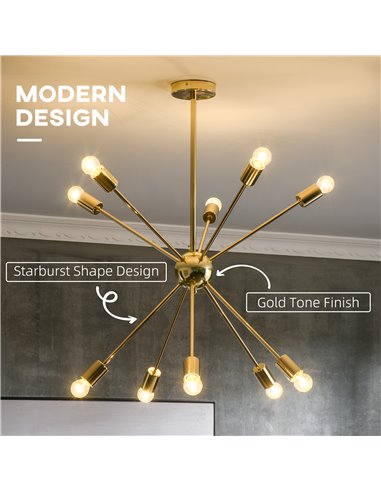 HOMCOM Modern Sputnik Ceiling Lights, 10-Light Chandelier, Gold Tone B31-431V00GD