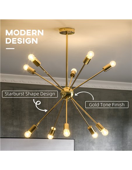 HOMCOM Modern Sputnik Ceiling Lights, 10-Light Chandelier, Gold Tone B31-431V00GD - pic 25839 | FastDaddyshop