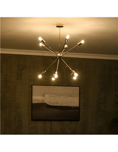HOMCOM Modern Sputnik Ceiling Lights, 10-Light Chandelier for Bedroom Living Room with E27 Base, 65x65x78.5cm, Gold Tone