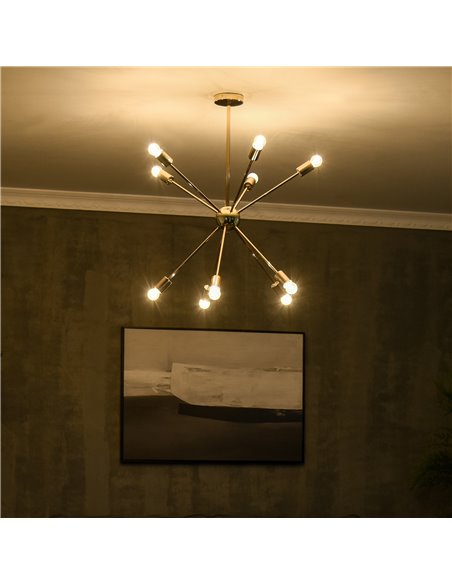HOMCOM Modern Sputnik Ceiling Lights, 10-Light Chandelier for Bedroom Living Room with E27 Base, 65x65x78.5cm, Gold Tone - pic 25842 | FastDaddyshop