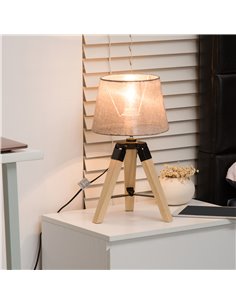 HOMCOM Wooden Tripod Table Lamp with E27 Bulb Base, Grey Shade B31-016GY 2