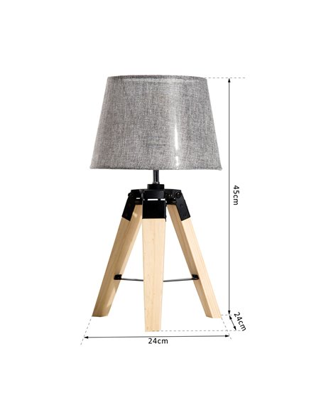 HOMCOM Wooden Tripod Table Lamp with E27 Bulb Base, Grey Shade B31-016GY - pic 25847 | FastDaddyshop