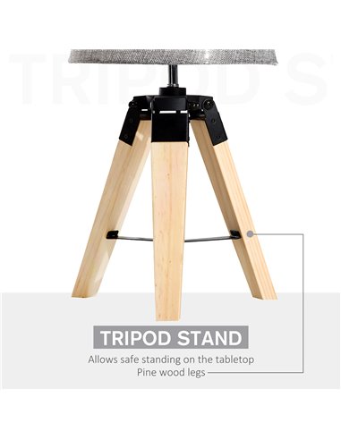 HOMCOM Wooden Tripod Table Lamp with E27 Bulb Base, Grey Shade B31-016GY