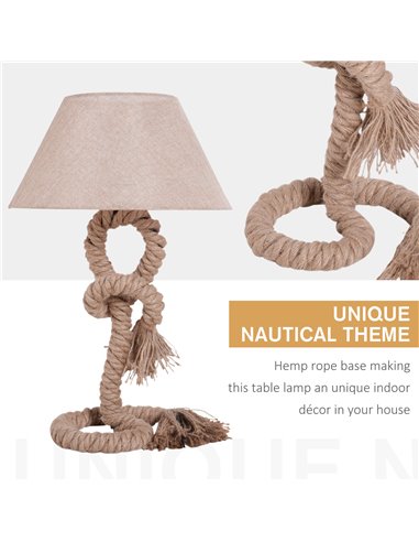 HOMCOM Table Lamp Bedside Light Indispensable Nautical Twisted Rope Glow E27 Bedroom Living Room Beige