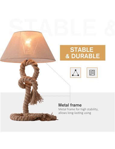 HOMCOM Table Lamp Bedside Light Indispensable Nautical Twisted Rope Glow E27 Bedroom Living Room Beige