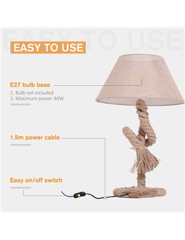 HOMCOM Table Lamp Bedside Light Indispensable Nautical Twisted Rope Glow E27 Bedroom Living Room Beige