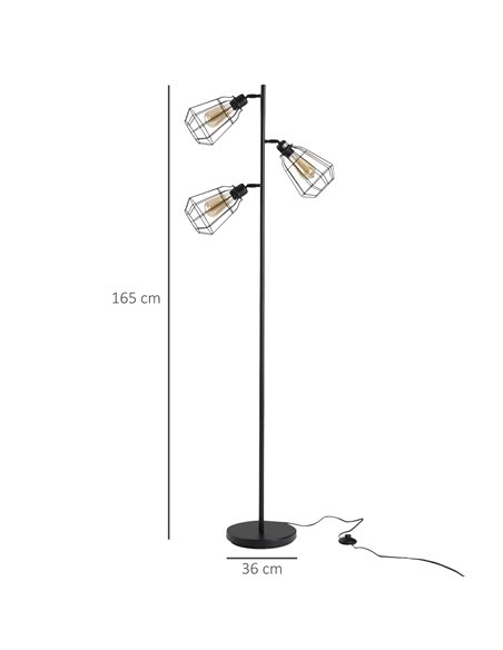 HOMCOM Retro Practical Tree Floor Lamp 3 Angle 165cm, Black B31-178V70BK - pic 25865 | FastDaddyshop