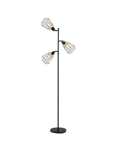 HOMCOM Retro Practical Tree Floor Lamp 3 Angle Adjustable Lampshade Steel Base for Living Room Bedroom Office Black 165cm