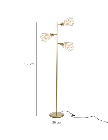 HOMCOM Retro Practical Tree Floor Lamp 3 Angle 165cm, Gold B31-178V70GD