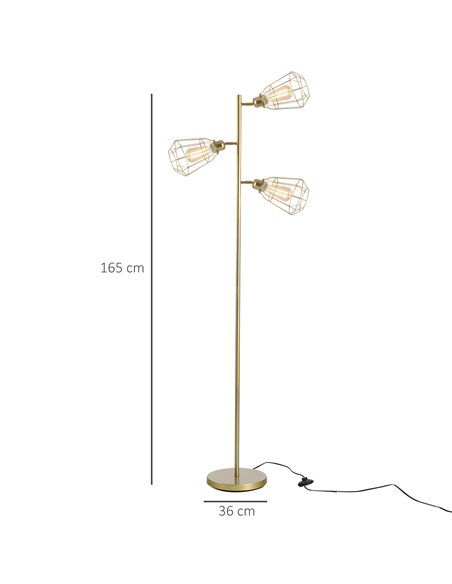 HOMCOM Retro Practical Tree Floor Lamp 3 Angle 165cm, Gold B31-178V70GD - pic 25874 | FastDaddyshop