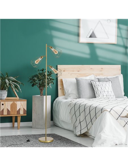 HOMCOM Retro Practical Tree Floor Lamp 3 Angle Adjustable Lampshade Steel Base for Living Room Bedroom Office Gold 165cm - pic 25880 | FastDaddyshop