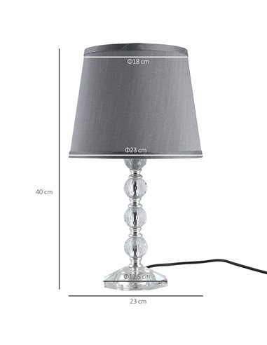 HOMCOM Crystallite Table Lamp with Fabric Lampshade Switch B31-186