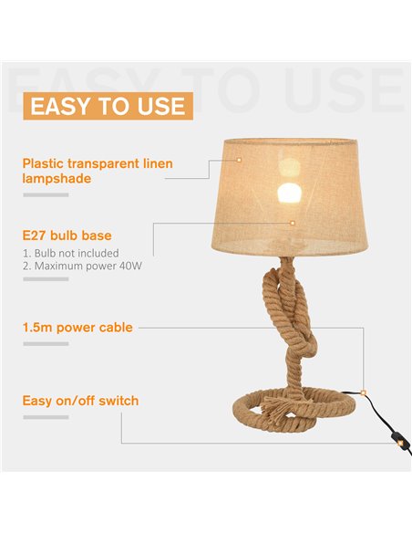 HOMCOM Nautical Style Rope-Base Table Lamp, Beige B31-209 - pic 25895 | FastDaddyshop