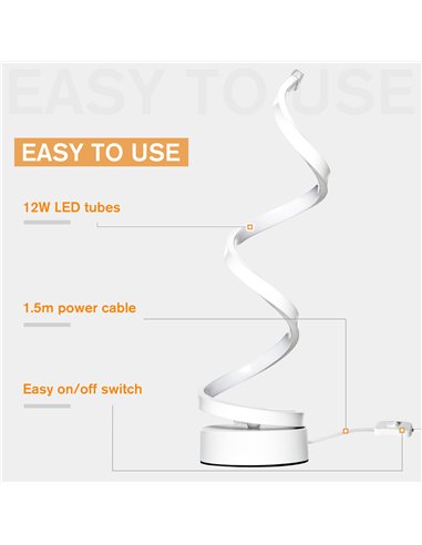 HOMCOM Modern Wave-Shaped LED Table Lamp with Round Metal Base for Living Room, Bedroom, Study, Dining Room, Office, Cool White 