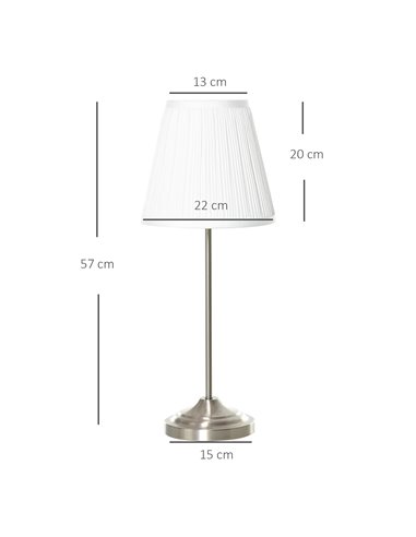 HOMCOM Modern Table Lamp with Pleated Fabric Lampshade, White and Silver B31-271