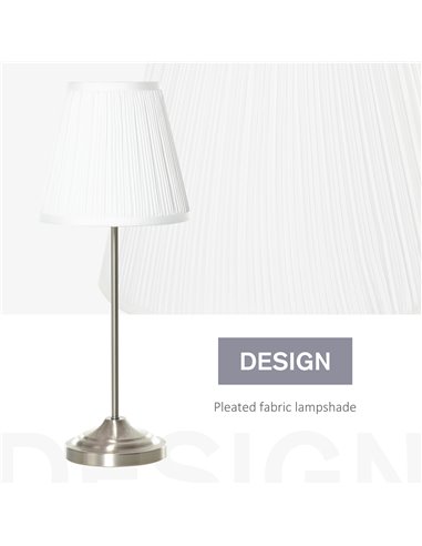 HOMCOM Modern Table Lamp with Pleated Fabric Lampshade, White and Silver B31-271