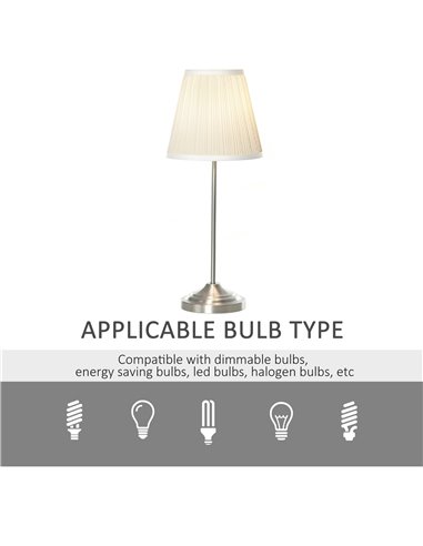 HOMCOM Modern Table Lamp with Pleated Fabric Lampshade, White and Silver B31-271