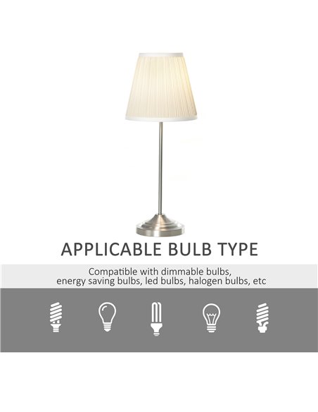 HOMCOM Modern Table Lamp with Pleated Fabric Lampshade, White and Silver B31-271 - pic 25914 | FastDaddyshop