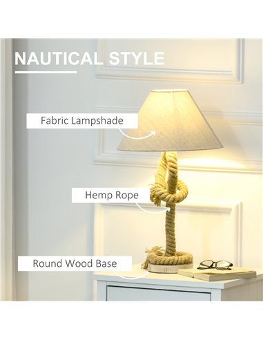 HOMCOM Nautical Style Table Lamp with Fabric Lampshade, Beige B31-404V70BG