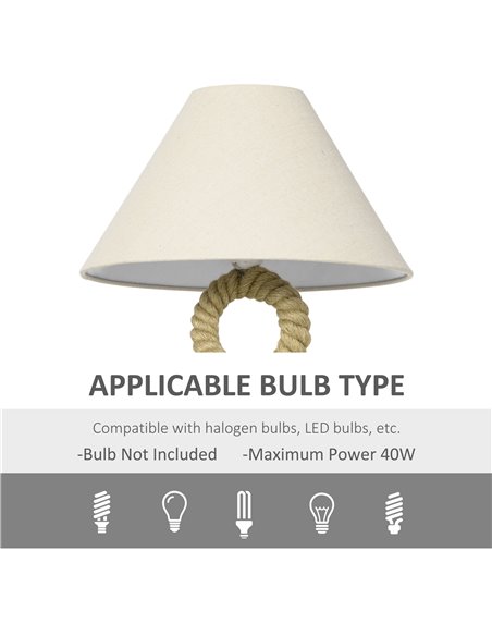 HOMCOM Nautical Style Table Lamp with Fabric Lampshade, Twisted Rope Bedside Lamp for Bedroom, Study, Living Room, Beige - pic 25940 | FastDaddyshop