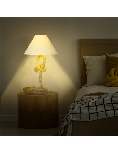 HOMCOM Nautical Style Table Lamp with Fabric Lampshade, Twisted Rope Bedside Lamp for Bedroom, Study, Living Room, Beige