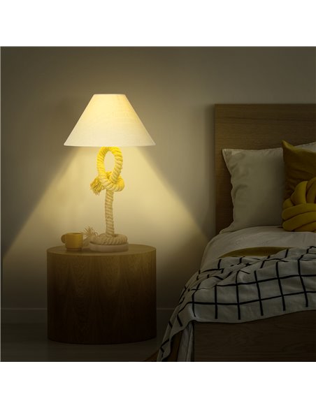 HOMCOM Nautical Style Table Lamp with Fabric Lampshade, Twisted Rope Bedside Lamp for Bedroom, Study, Living Room, Beige - pic 25941 | FastDaddyshop