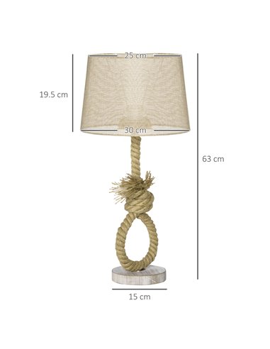 HOMCOM Nautical Table Lamp, Farmhouse Bedside Lamp, Beige B31-403V70BG