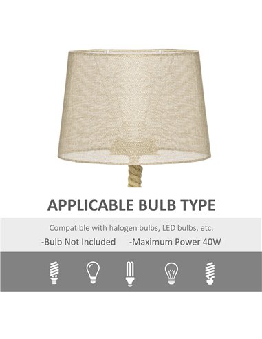HOMCOM Nautical Table Lamp, Farmhouse Bedside Lamp with Knotted Rope and Fabric Lampshade for Bedroom, Study, Living Room, Beige