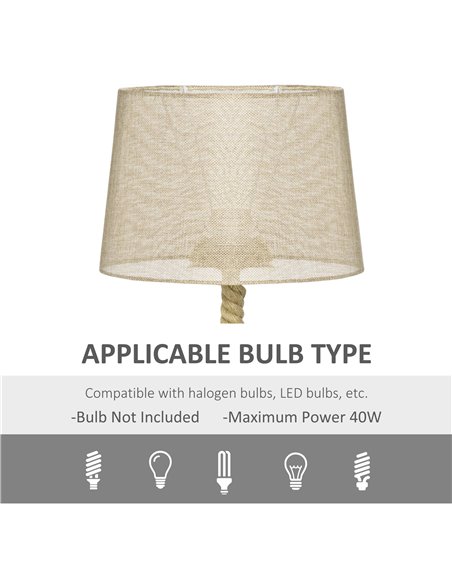 HOMCOM Nautical Table Lamp, Farmhouse Bedside Lamp with Knotted Rope and Fabric Lampshade for Bedroom, Study, Living Room, Beige - pic 25949 | FastDaddyshop