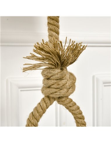 HOMCOM Nautical Table Lamp, Farmhouse Bedside Lamp with Knotted Rope and Fabric Lampshade for Bedroom, Study, Living Room, Beige