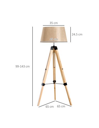 HOMCOM Tripod Floor Lamp E27 Bulb Compatible, Cream Shade B31-014CW