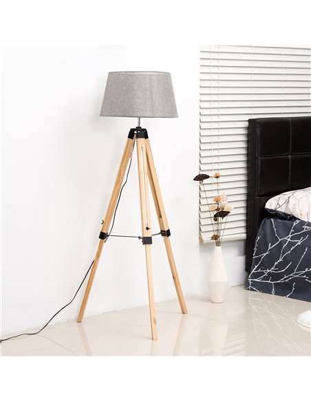 HOMCOM Tripod Floor Lamp Wooden Adjustable Modern Illumination Design E27 Bulb Compatible (Grey Shade) 99-143H - pic 25970 | FastDaddyshop