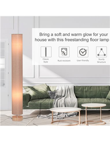 HOMCOM 47-Inch Modern Wooden Floor Lamp for Bedroom, Study or Living Space with Fabric Linen Shade (Beige)  120 CM