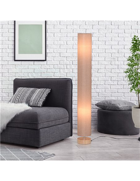 HOMCOM 47-Inch Modern Wooden Floor Lamp for Bedroom, Study or Living Space with Fabric Linen Shade (Beige)  120 CM - pic 25977 | FastDaddyshop
