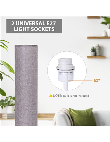 HOMCOM 120H cm Wooden Base Fabric Floor Lamp with Linen Fabric, Grey B31-027GY
