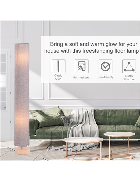 HOMCOM 120H cm Wooden Base Fabric Floor Lamp with Linen Fabric, Grey - pic 25985 | FastDaddyshop