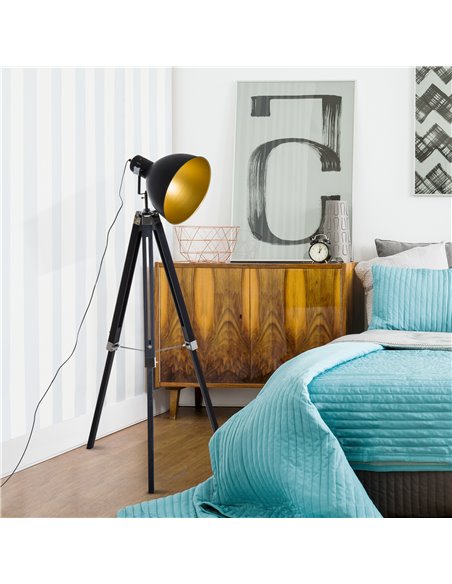HOMCOM Industrial Tripod Spotlight Reading Floor Lamp, Black and Gold B31-036GD - pic 25990 | FastDaddyshop
