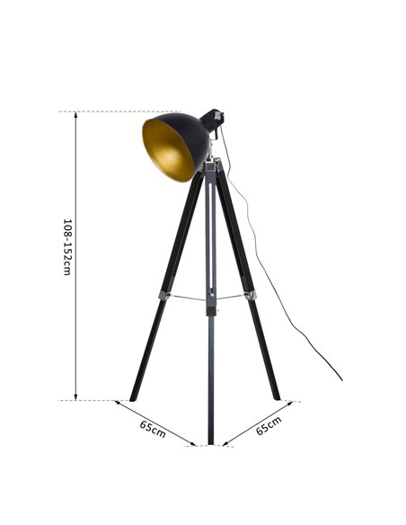 HOMCOM Industrial Tripod Spotlight Reading Floor Lamp, Black and Gold B31-036GD - pic 25991 | FastDaddyshop