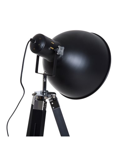 HOMCOM Industrial Floor Lamp for Living Room Tripod Spotlight Reading Lamp w/Wood Legs Metal Shade Adjustable Height Angle Black