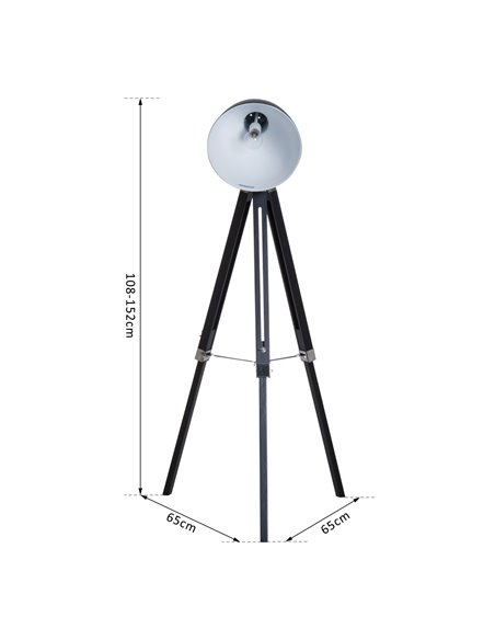 HOMCOM Industrial Tripod Spotlight Reading Floor Lamp, Black and White B31-036WT - pic 26000 | FastDaddyshop