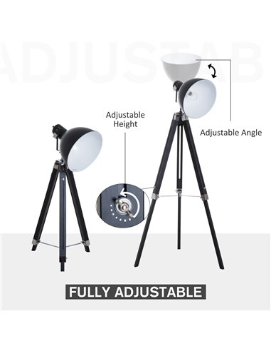 HOMCOM Industrial Tripod Spotlight Reading Floor Lamp, Black and White B31-036WT