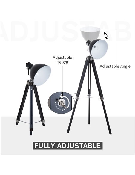 HOMCOM Industrial Tripod Spotlight Reading Floor Lamp, Black and White B31-036WT - pic 26002 | FastDaddyshop
