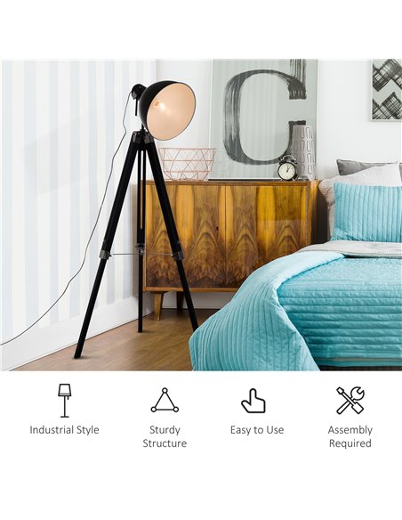 HOMCOM Industrial Tripod Spotlight Reading Floor Lamp, Black and White B31-036WT - pic 26003 | FastDaddyshop