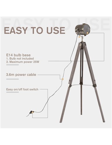HOMCOM Vintage Tripod Floor Lamp, Retro Industrial Photography Light B31-077