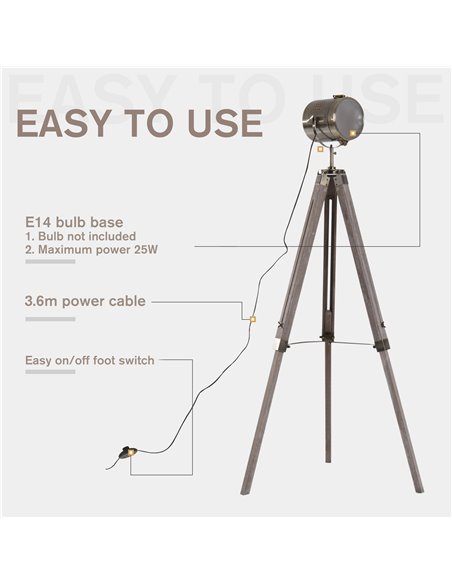 HOMCOM Vintage Tripod Floor Lamp, Retro Industrial Photography Light B31-077 - pic 26013 | FastDaddyshop