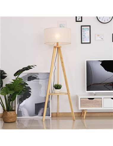HOMCOM Free Standing Floor Lamp, Beige - Natural Wood Colour B31-095V01