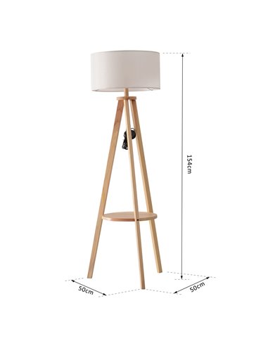 HOMCOM Free Standing Floor Lamp, Beige - Natural Wood Colour B31-095V01