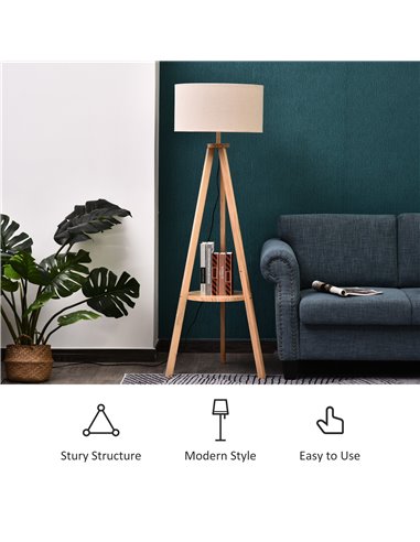 HOMCOM Free Standing Floor Lamp, Beige - Natural Wood Colour B31-095V01