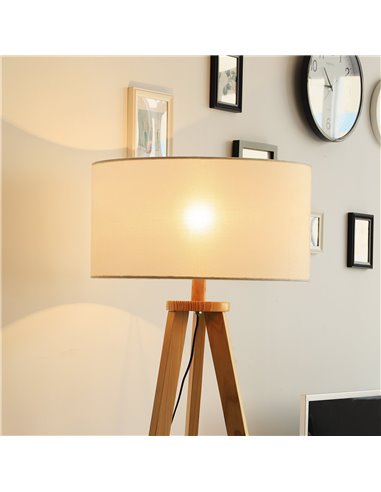 HOMCOM Free Standing Floor Lamp, Beige - Natural Wood Colour B31-095V01