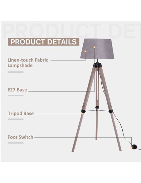 HOMCOM Wooden Adjustable Tripod Free Standing Floor Lamp B31-118V01 - pic 26029 | FastDaddyshop
